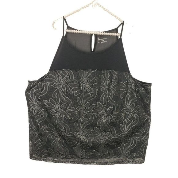 Lane Bryant Woman's Black Sequined Sleeveless Tunic Tank Semi-Sheer Size‎ 26/28 - Picture 1 of 12